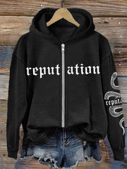 Reputation & Snake Graphic Washed Full Zip Hoodie