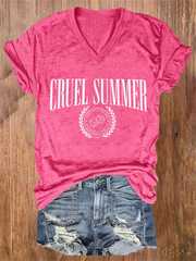 V-neck Cruel Summer Devils Roll The Dice Angels Roll Their Eyes Print T-Shirt