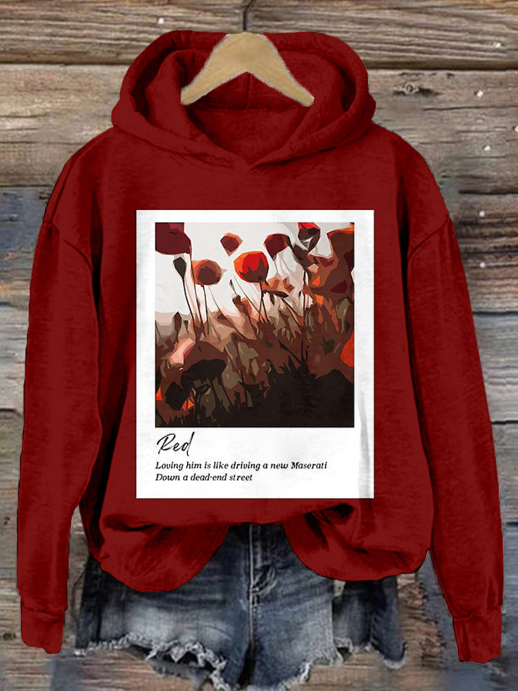 Red Inspired Pattern Vintage Washed Cozy Hoodie