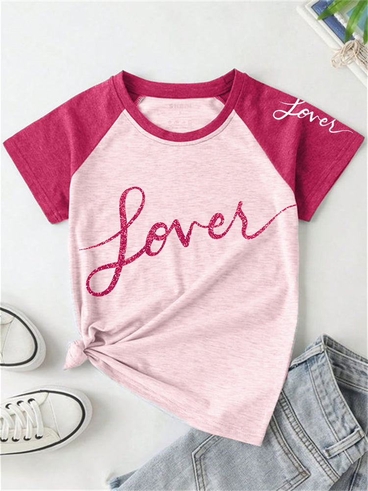 TS Lover Glitter Graphic Contrast Color T Shirt