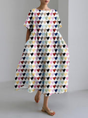 Music Album Inspired Hearts Pattern Comfy Maxi Dress